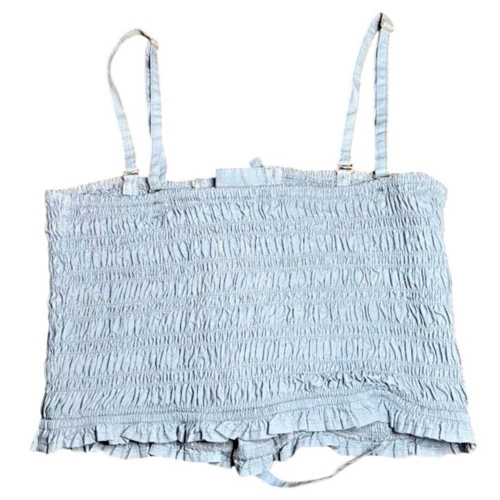 American Eagle Smocked Cami Women Small Blue Excellent Lace Up Cropped Tank Top‎ - Picture 3 of 4